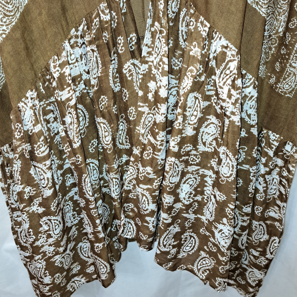 NWT $88 Free People Taupe Bandana Ruffle Paisley Kimono One Size - Picture 9 of 13